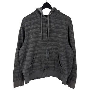 Mens Y2K Xersion Grunge Style Full Zip Striped Grey Punk Hoodie Size XL